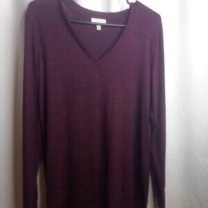 Lucky Brand Sweater S Women V-Neck Long Sleeve Soft Stretch Red Purple